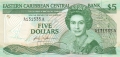 East Caribbean 5 Dollars, (1986-88)
